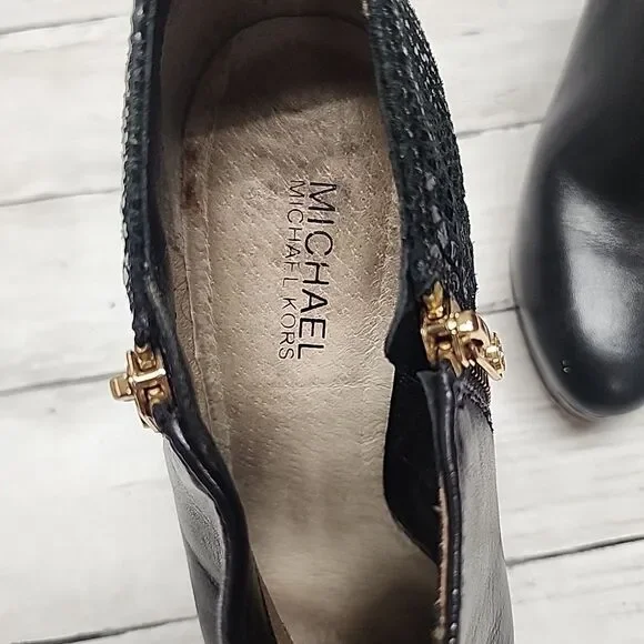 Michael Kors Womens York Boot Sz 8.5 Black Leather Stiletto Heel Platform Bootie - Picture 8 of 11